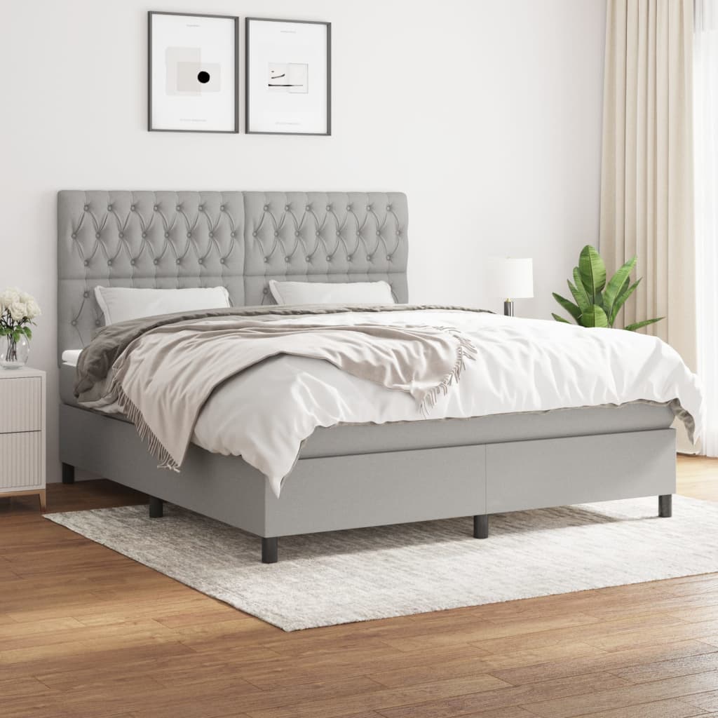 Boxspringbett Mit Matratze Stoff Hellgrau