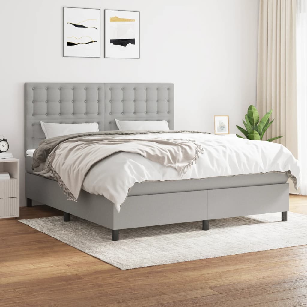 Boxspringbett Mit Matratze Stoff Hellgrau