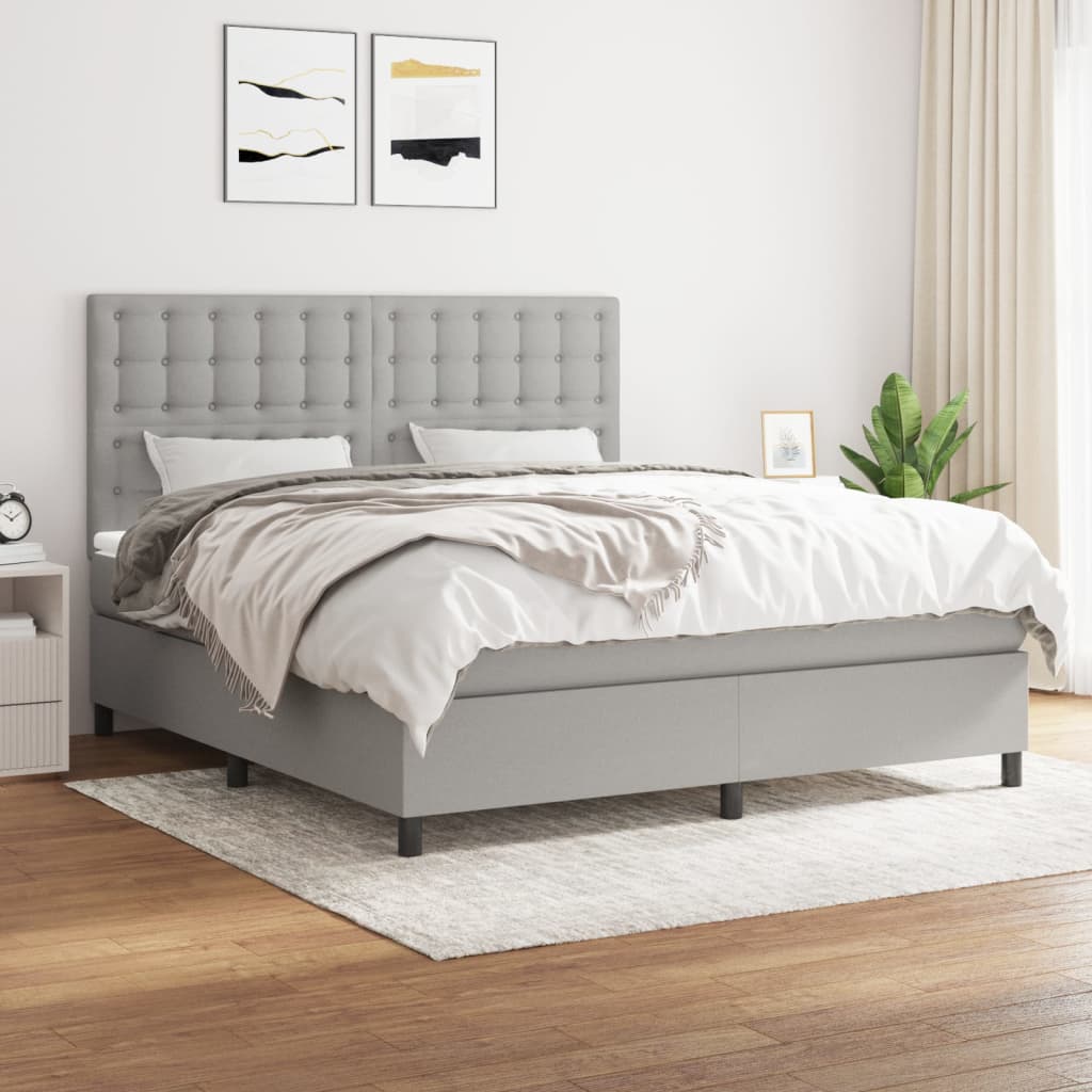 Boxspringbett Mit Matratze Stoff Hellgrau