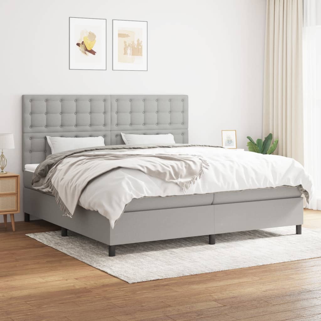 Boxspringbett Mit Matratze Stoff Hellgrau