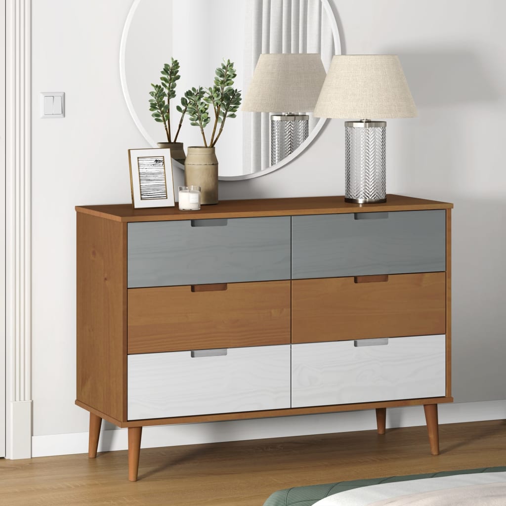 Schubladenschrank Molde 113X40X80 Cm Massivholz Kiefer