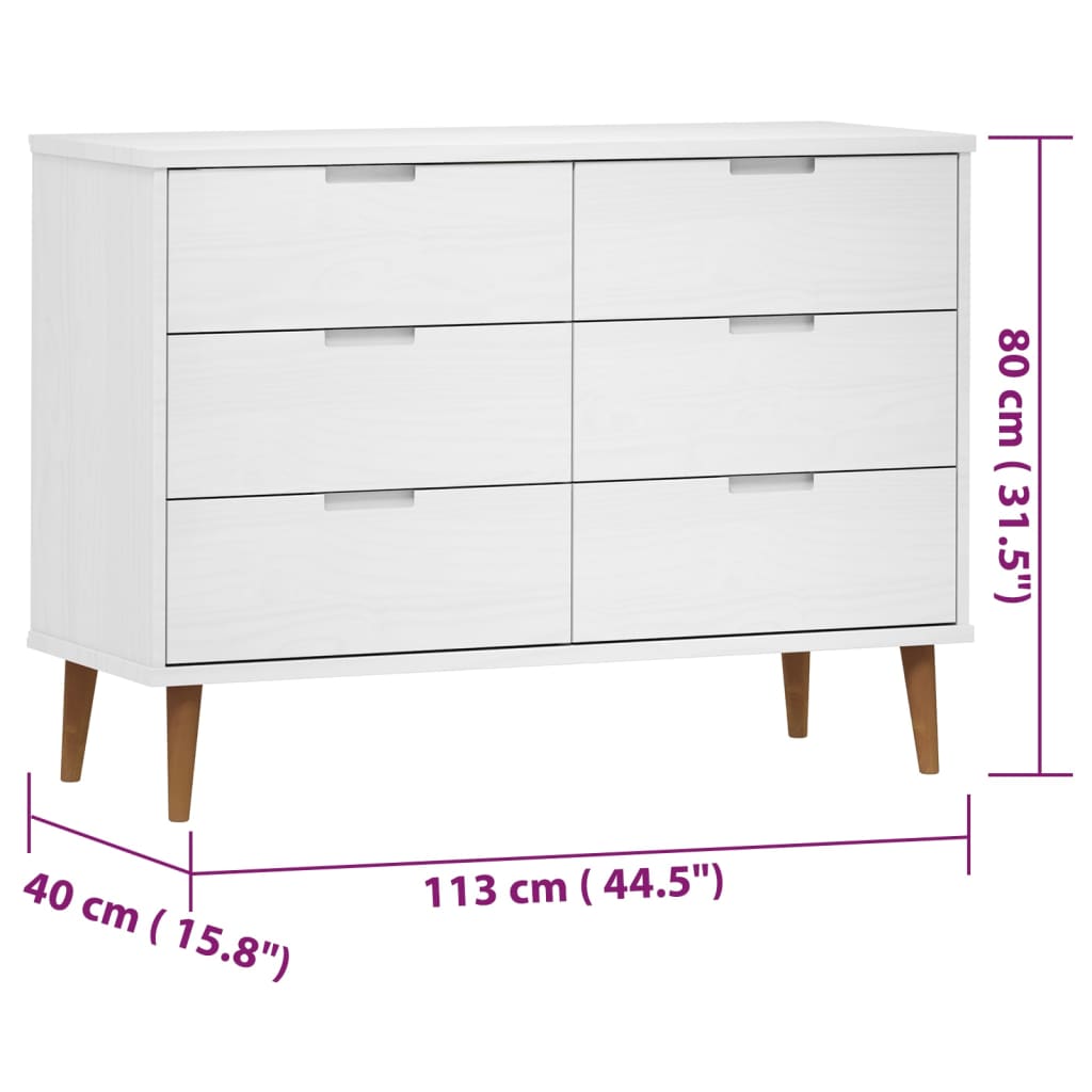 Schubladenschrank Molde 113X40X80 Cm Massivholz Kiefer