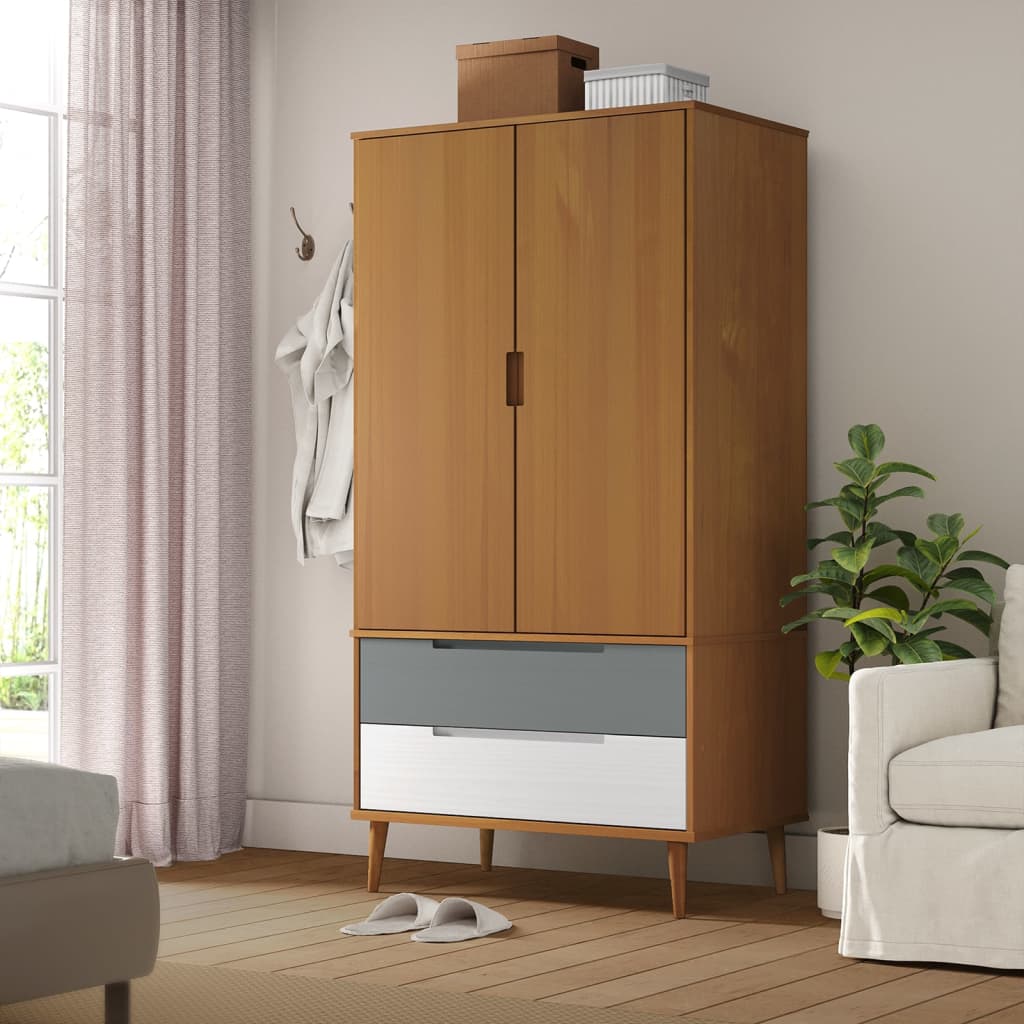 Kleiderschrank Molde 90X55X175 Cm Massivholz Kiefer