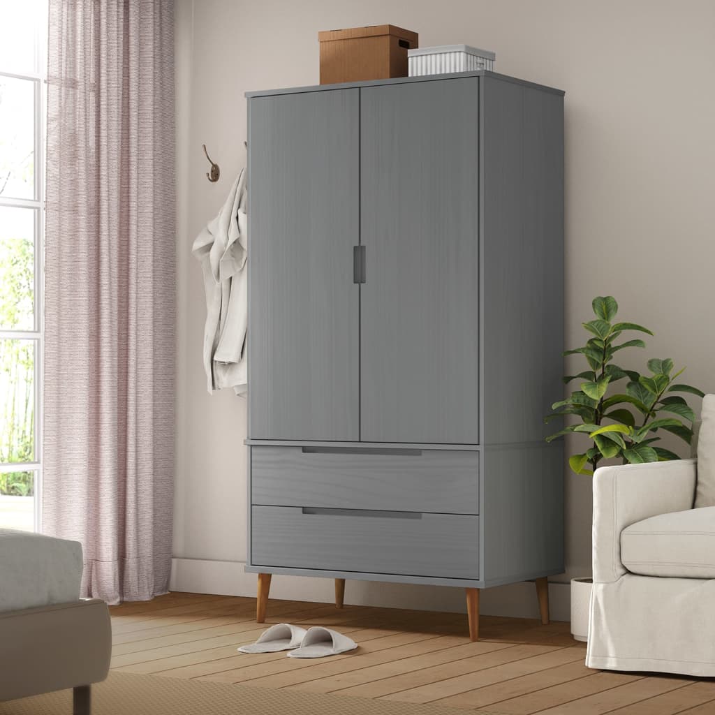 Kleiderschrank Molde 90X55X175 Cm Massivholz Kiefer