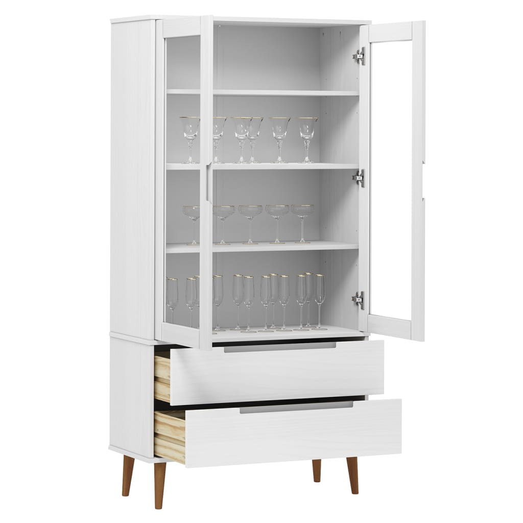 Vitrinenschrank Molde 90X35X175 Cm Massivholz Kiefer