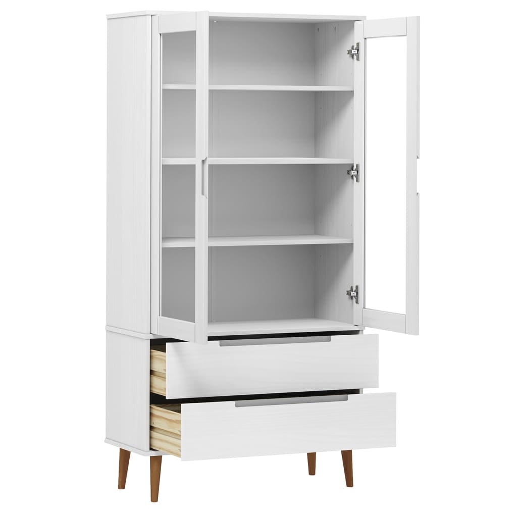 Vitrinenschrank Molde 90X35X175 Cm Massivholz Kiefer