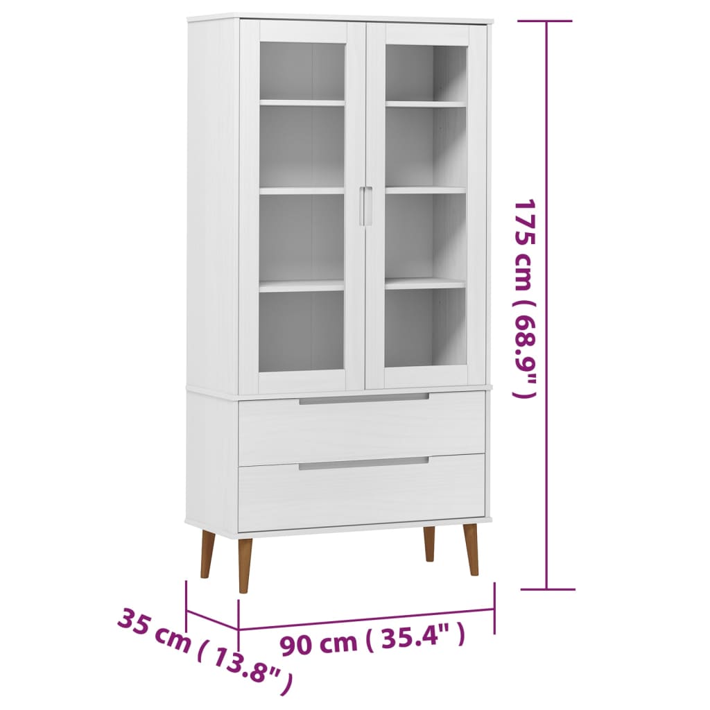 Vitrinenschrank Molde 90X35X175 Cm Massivholz Kiefer