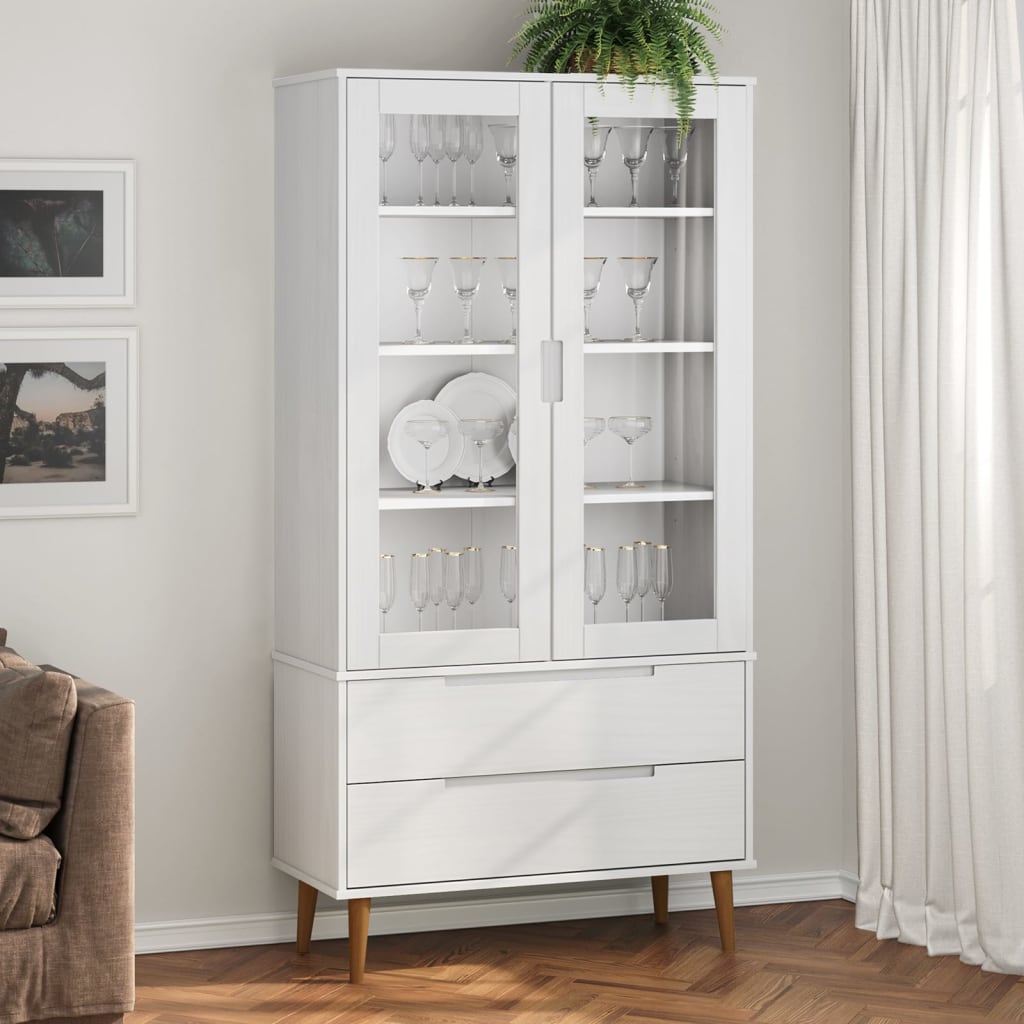 Vitrinenschrank Molde 90X35X175 cm Massivholz Kiefer