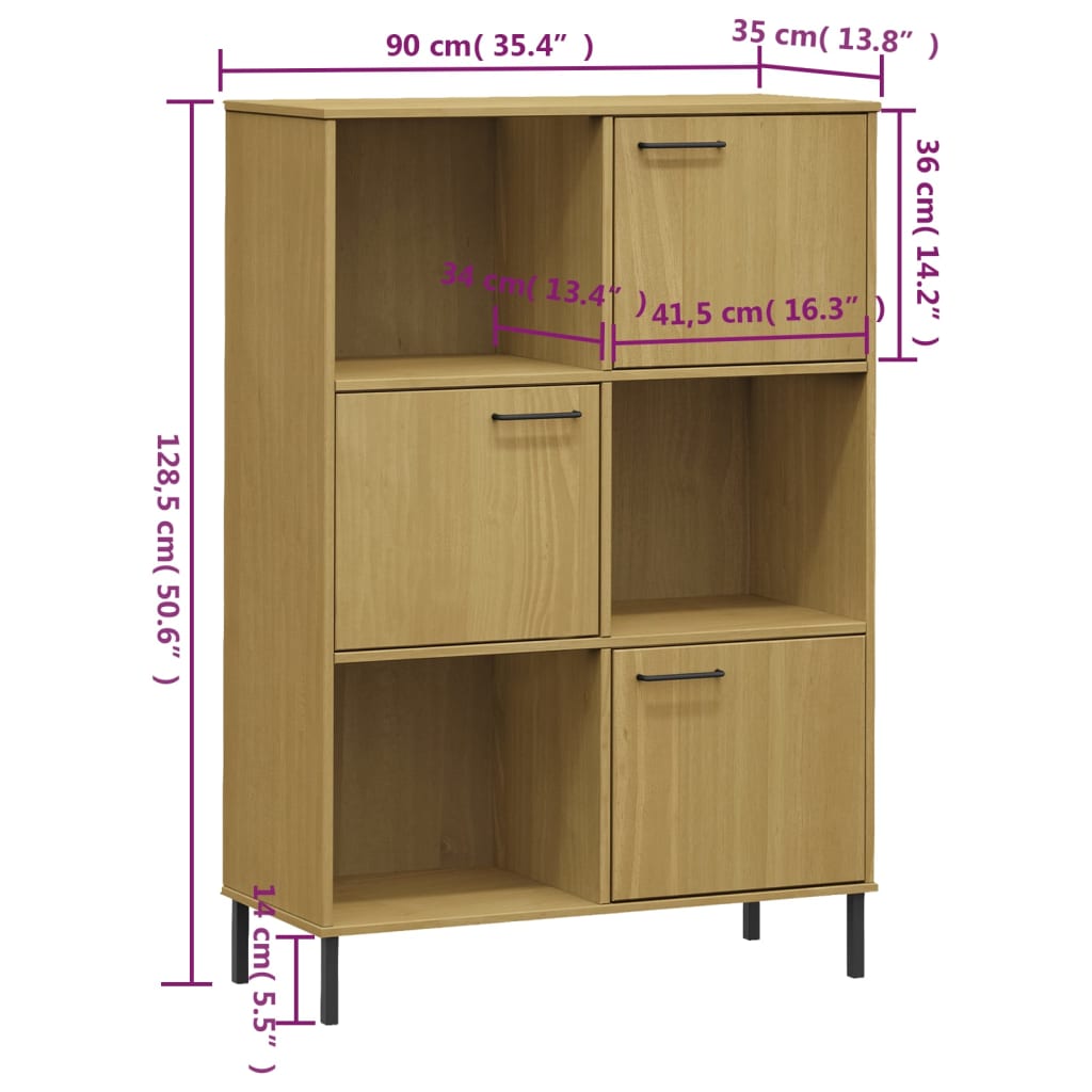 Bücherregal Oslo Metallbeine 90X35X128,5 Cm Massivholz