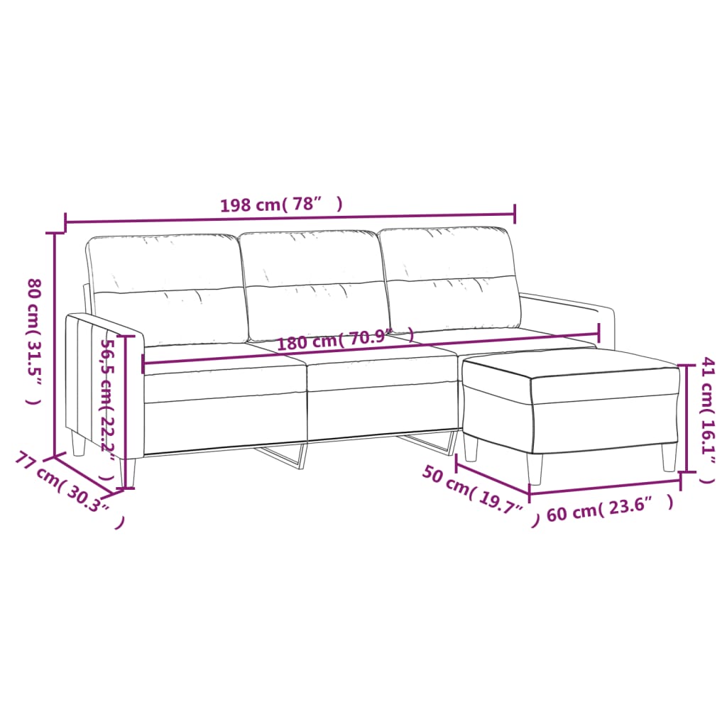 3-Sitzer-Sofa Mit Hocker 180 Cm Stoff