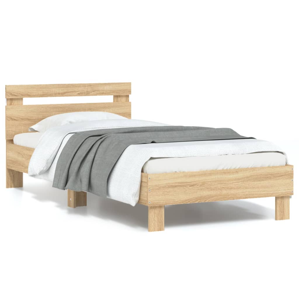 Bettgestell Mit Kopfteil Und Led-Leuchten Sonoma-Eiche 75X190Cm Sonoma Eiche
