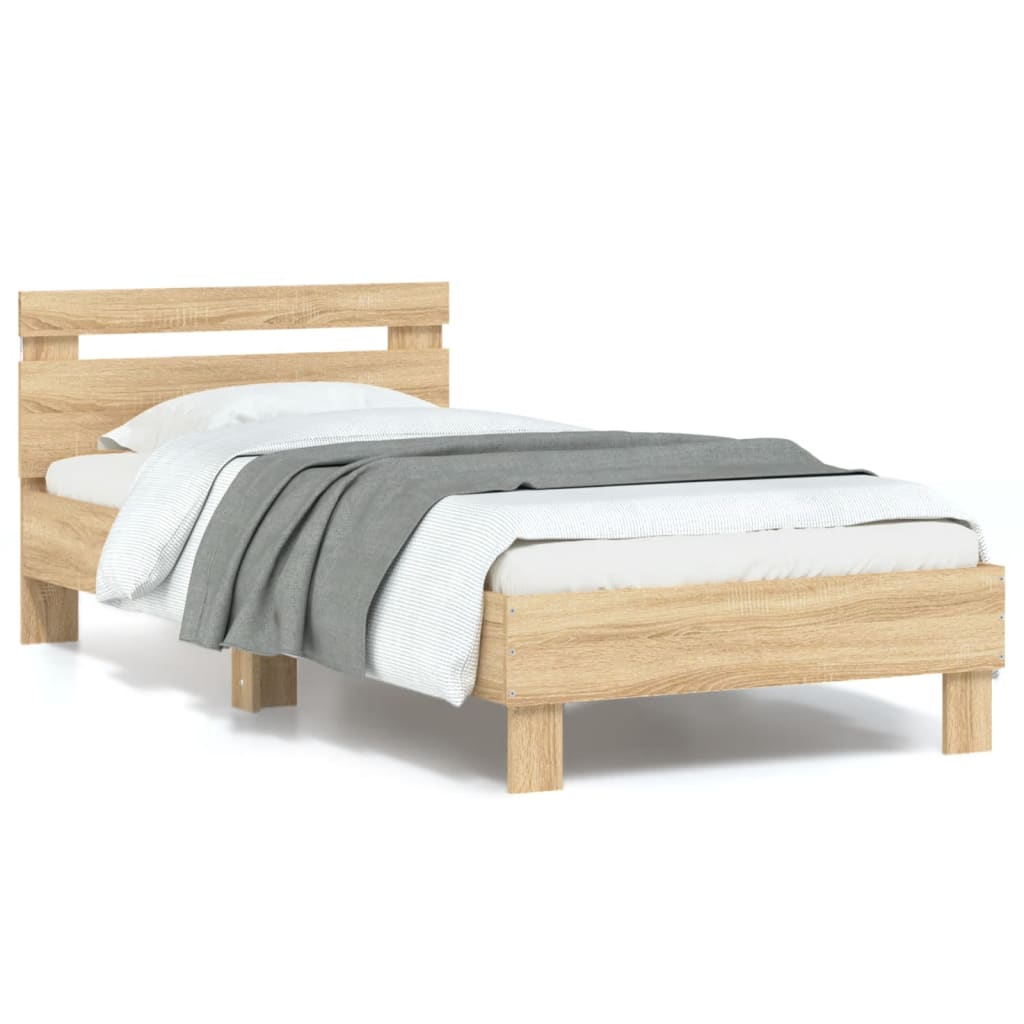 Bettgestell Mit Kopfteil Und Led-Leuchten Sonoma-Eiche 75X190Cm Sonoma Eiche