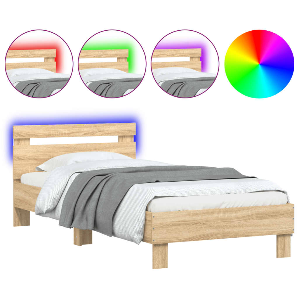 Bettgestell Mit Kopfteil Und Led-Leuchten Sonoma-Eiche 75X190Cm Sonoma Eiche