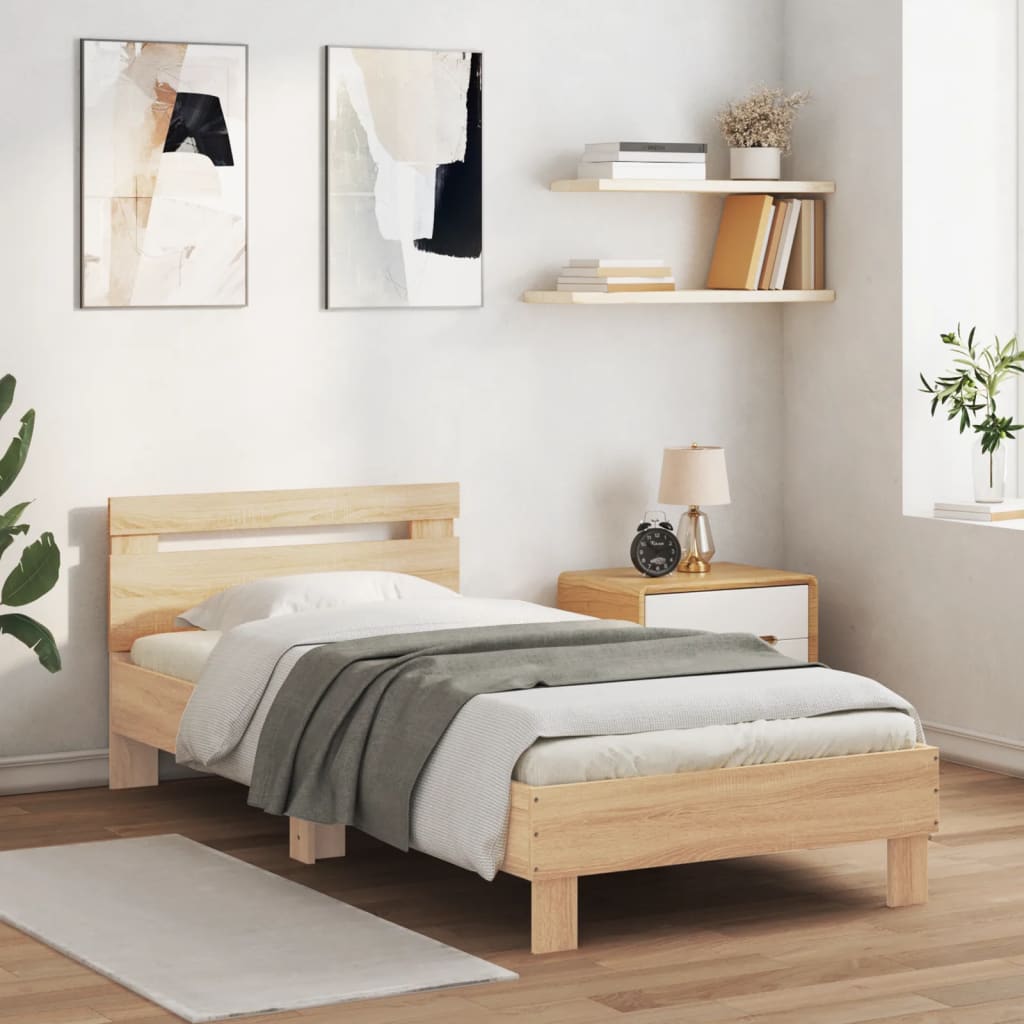 Bettgestell Mit Kopfteil Und Led-Leuchten Sonoma-Eiche 75X190Cm Sonoma Eiche