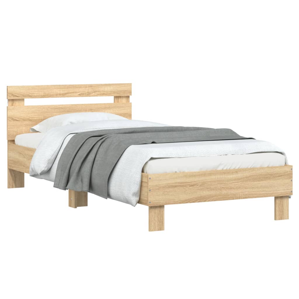 Bettgestell Mit Kopfteil Und Led-Leuchten Sonoma-Eiche 75X190Cm Sonoma Eiche