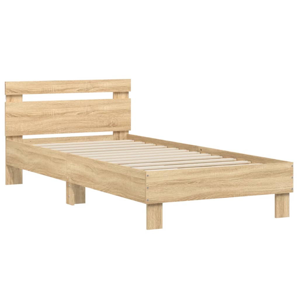Bettgestell Mit Kopfteil Und Led-Leuchten Sonoma-Eiche 75X190Cm Sonoma Eiche