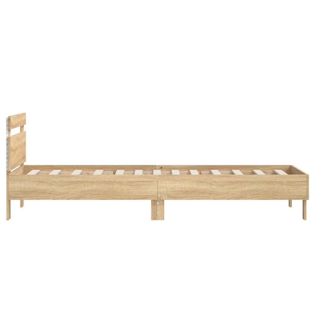 Bettgestell Mit Kopfteil Und Led-Leuchten Sonoma-Eiche 75X190Cm Sonoma Eiche