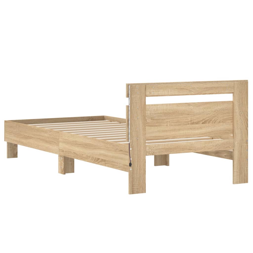 Bettgestell Mit Kopfteil Und Led-Leuchten Sonoma-Eiche 75X190Cm Sonoma Eiche