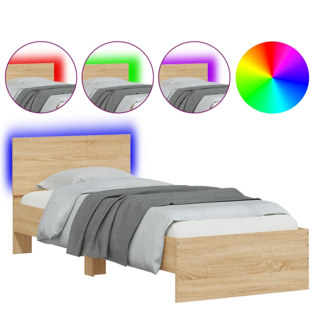 Bettgestell Mit Kopfteil Und Led-Leuchten Sonoma-Eiche 75X190Cm