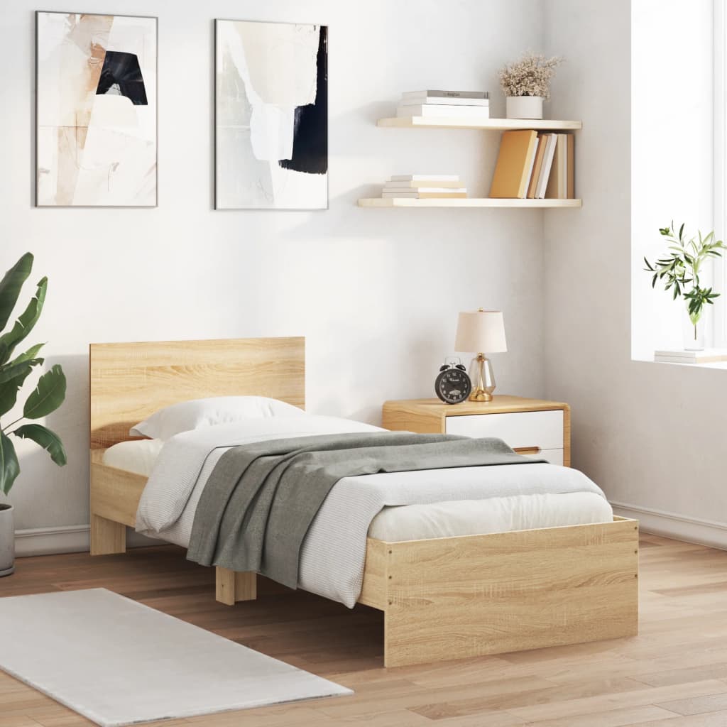 Bettgestell Mit Kopfteil Und Led-Leuchten Sonoma-Eiche 75X190Cm