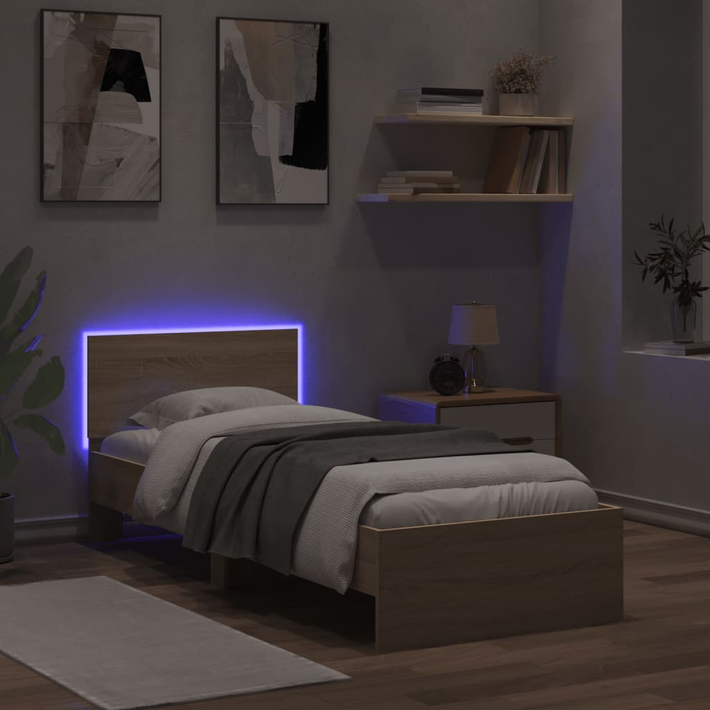 Bettgestell Mit Kopfteil Und Led-Leuchten Sonoma-Eiche 75X190Cm