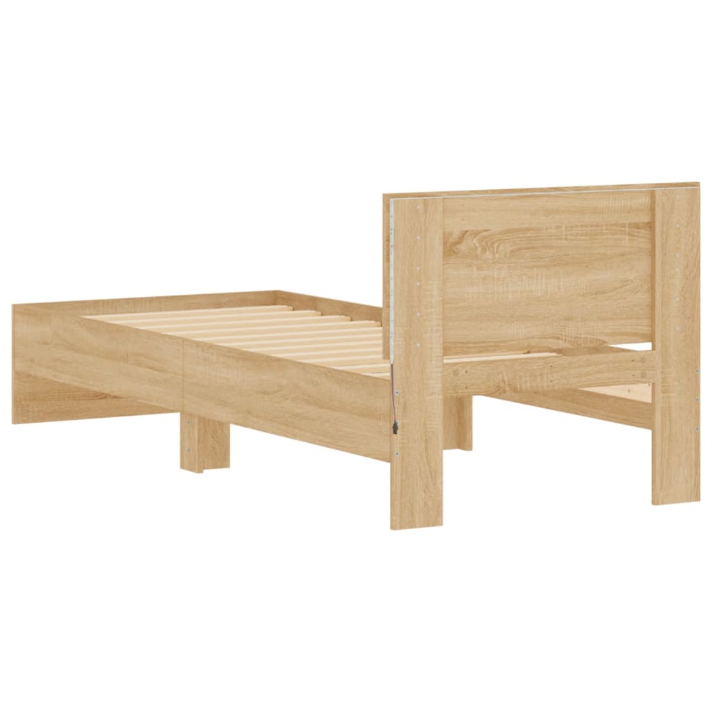 Bettgestell Mit Kopfteil Und Led-Leuchten Sonoma-Eiche 75X190Cm