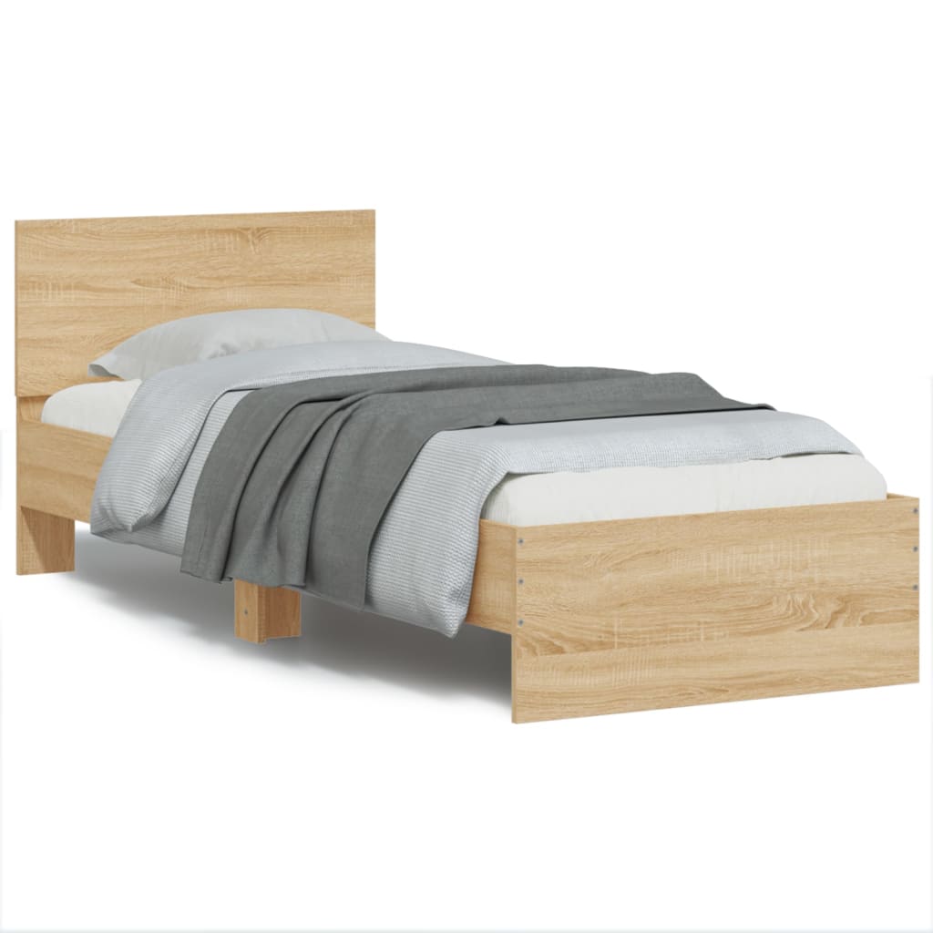 Bettgestell Mit Kopfteil Und Led-Leuchten Sonoma-Eiche 75X190Cm