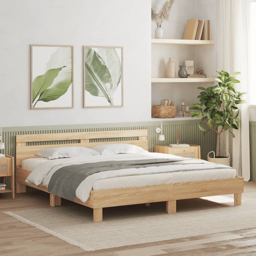 Bettgestell Mit Kopfteil Und Led-Leuchten Sonoma-Eiche 75X190Cm Sonoma Eiche