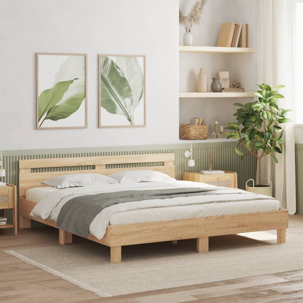 Bettgestell Mit Kopfteil Und Led-Leuchten Sonoma-Eiche 75X190Cm Sonoma Eiche