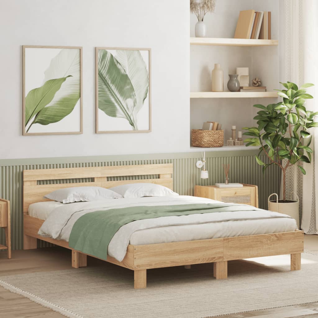 Bettgestell Mit Kopfteil Und Led-Leuchten Sonoma-Eiche 75X190Cm Sonoma Eiche