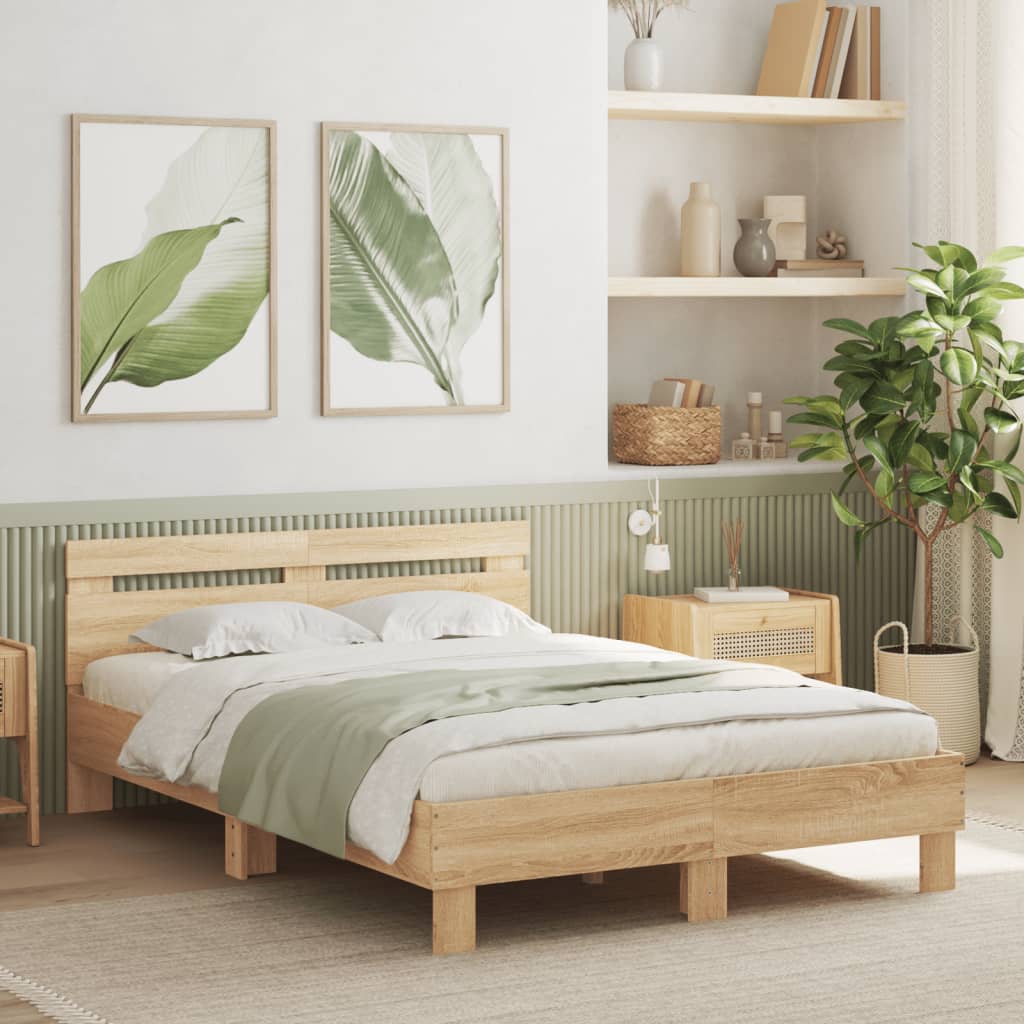 Bettgestell Mit Kopfteil Und Led-Leuchten Sonoma-Eiche 75X190Cm Sonoma Eiche