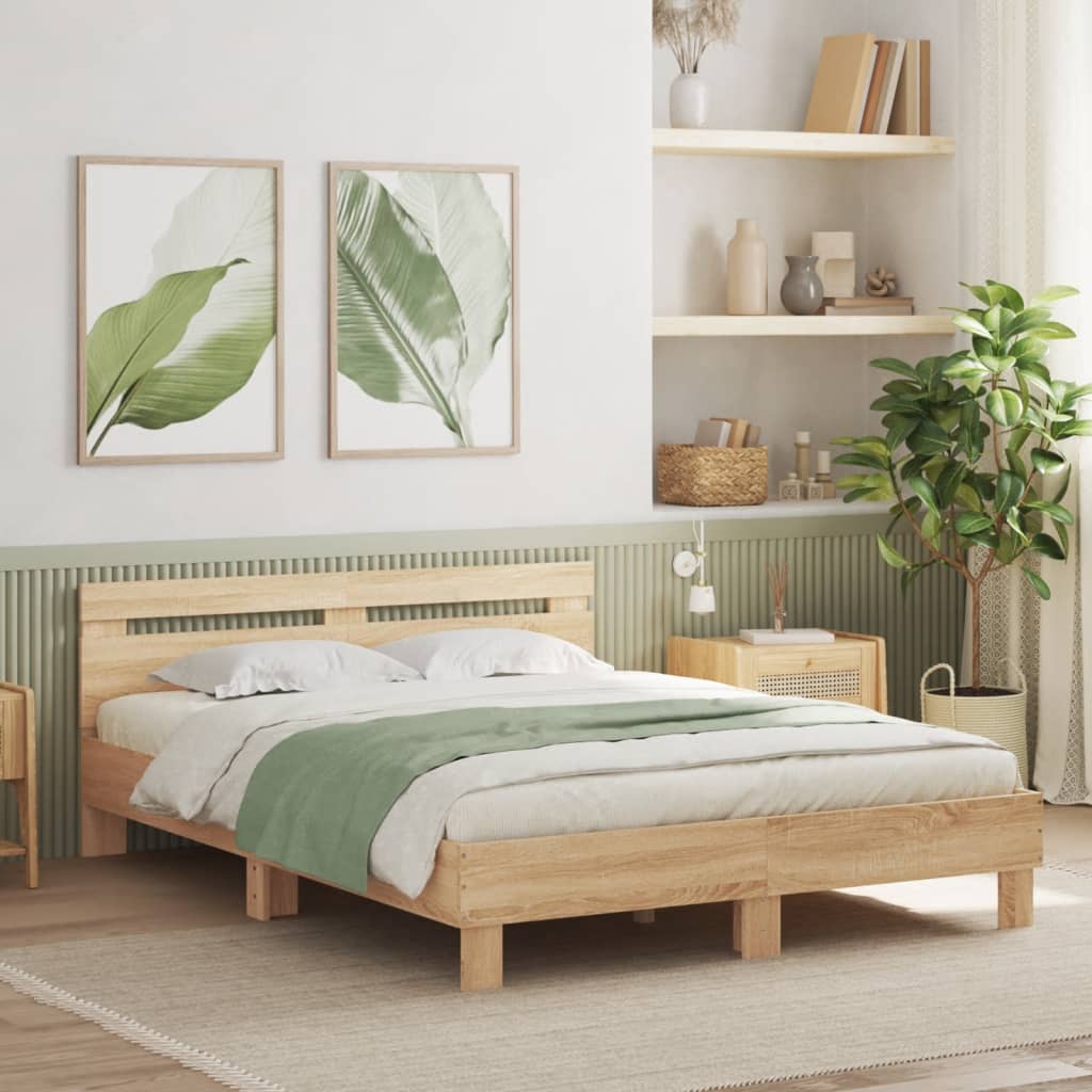 Bettgestell Mit Kopfteil Und Led-Leuchten Sonoma-Eiche 75X190Cm Sonoma Eiche