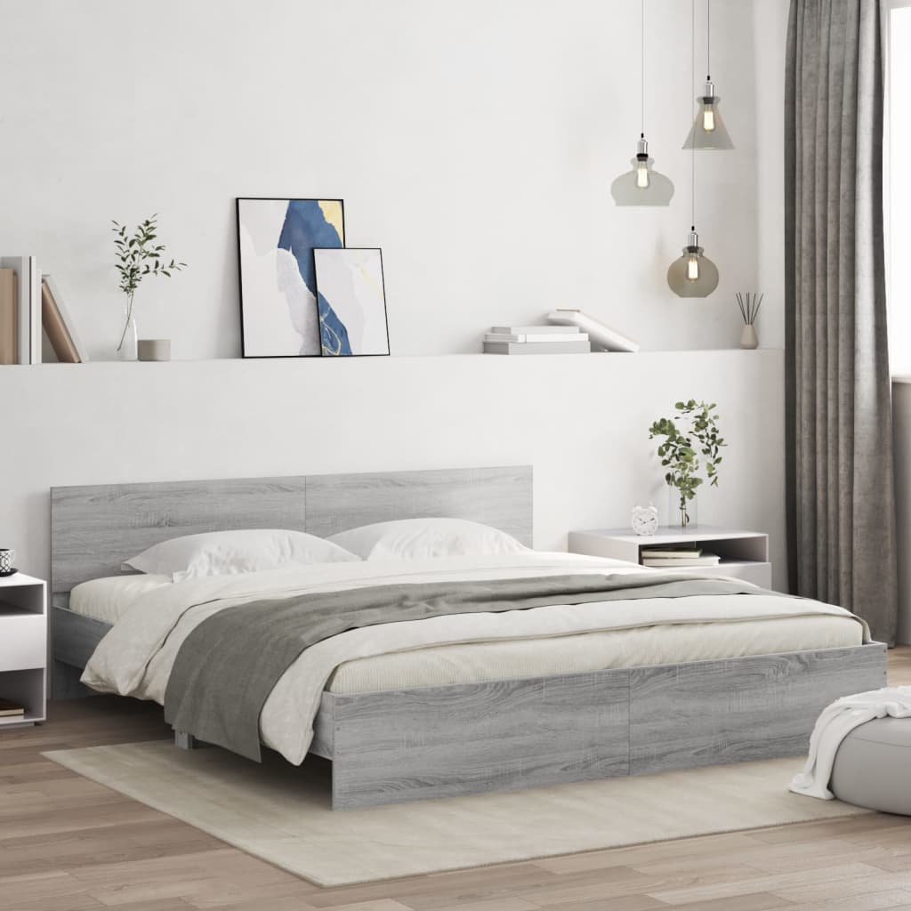 Bettgestell Mit Kopfteil Und Led-Leuchten Sonoma-Eiche 75X190Cm