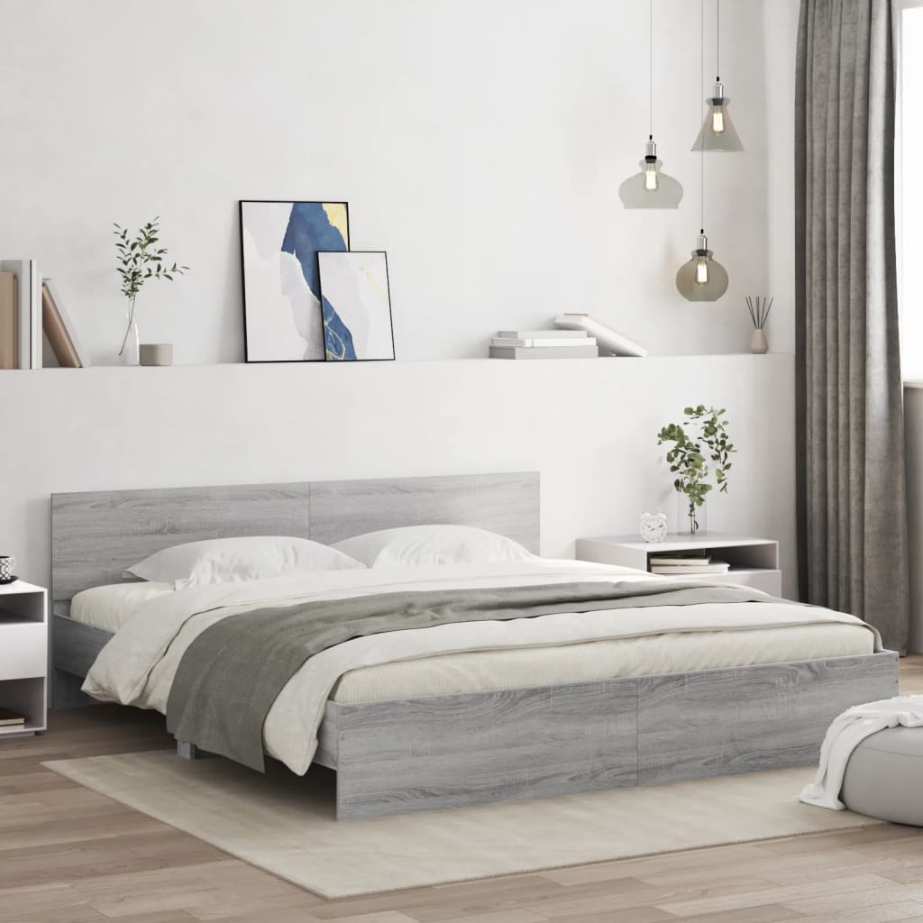 Bettgestell Mit Kopfteil Und Led-Leuchten Sonoma-Eiche 75X190Cm
