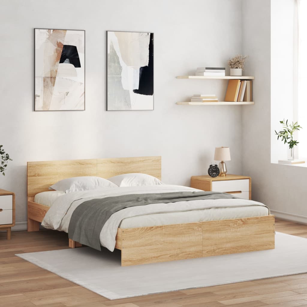 Bettgestell Mit Kopfteil Und Led-Leuchten Sonoma-Eiche 75X190Cm