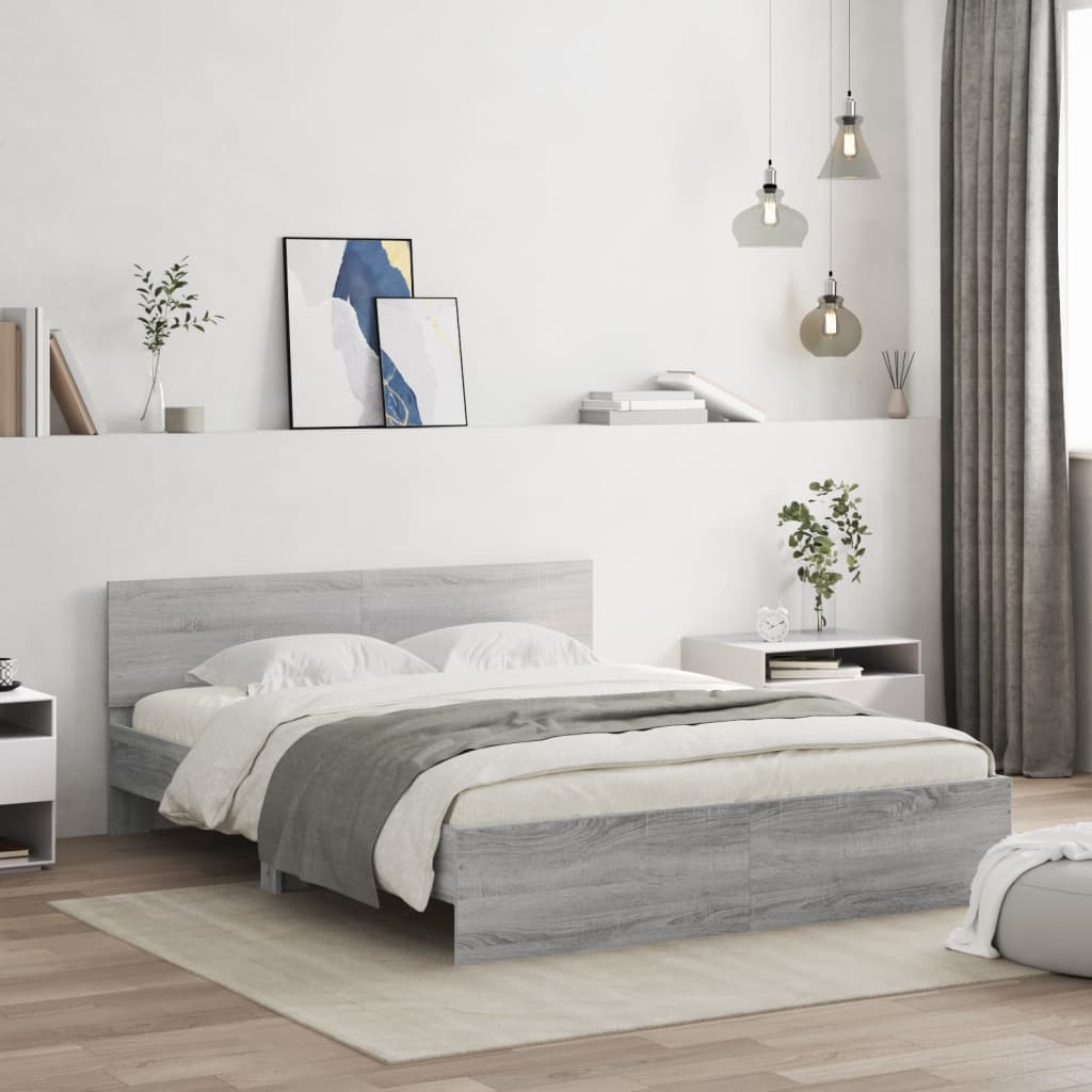 Bettgestell Mit Kopfteil Und Led-Leuchten Sonoma-Eiche 75X190Cm