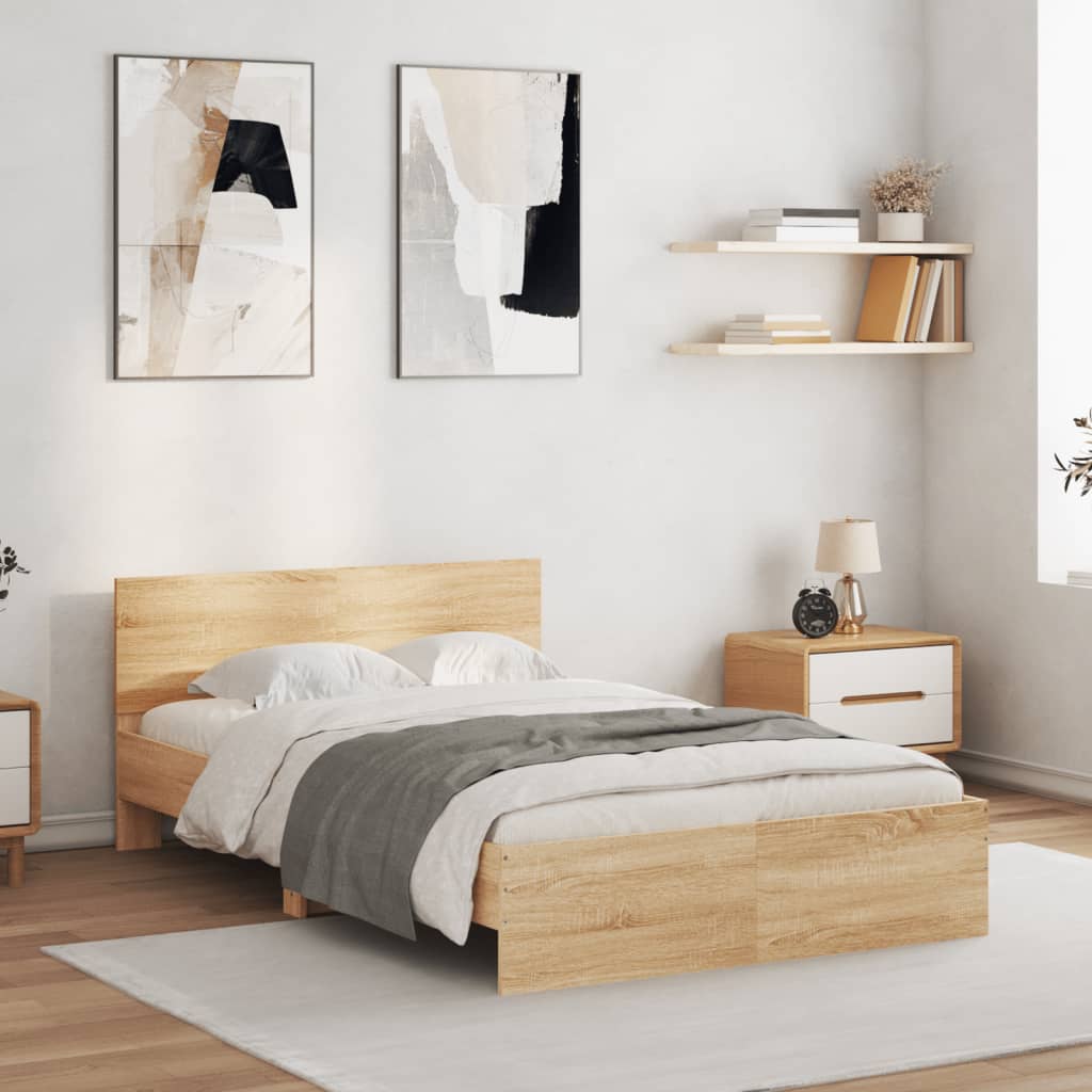 Bettgestell Mit Kopfteil Und Led-Leuchten Sonoma-Eiche 75X190Cm