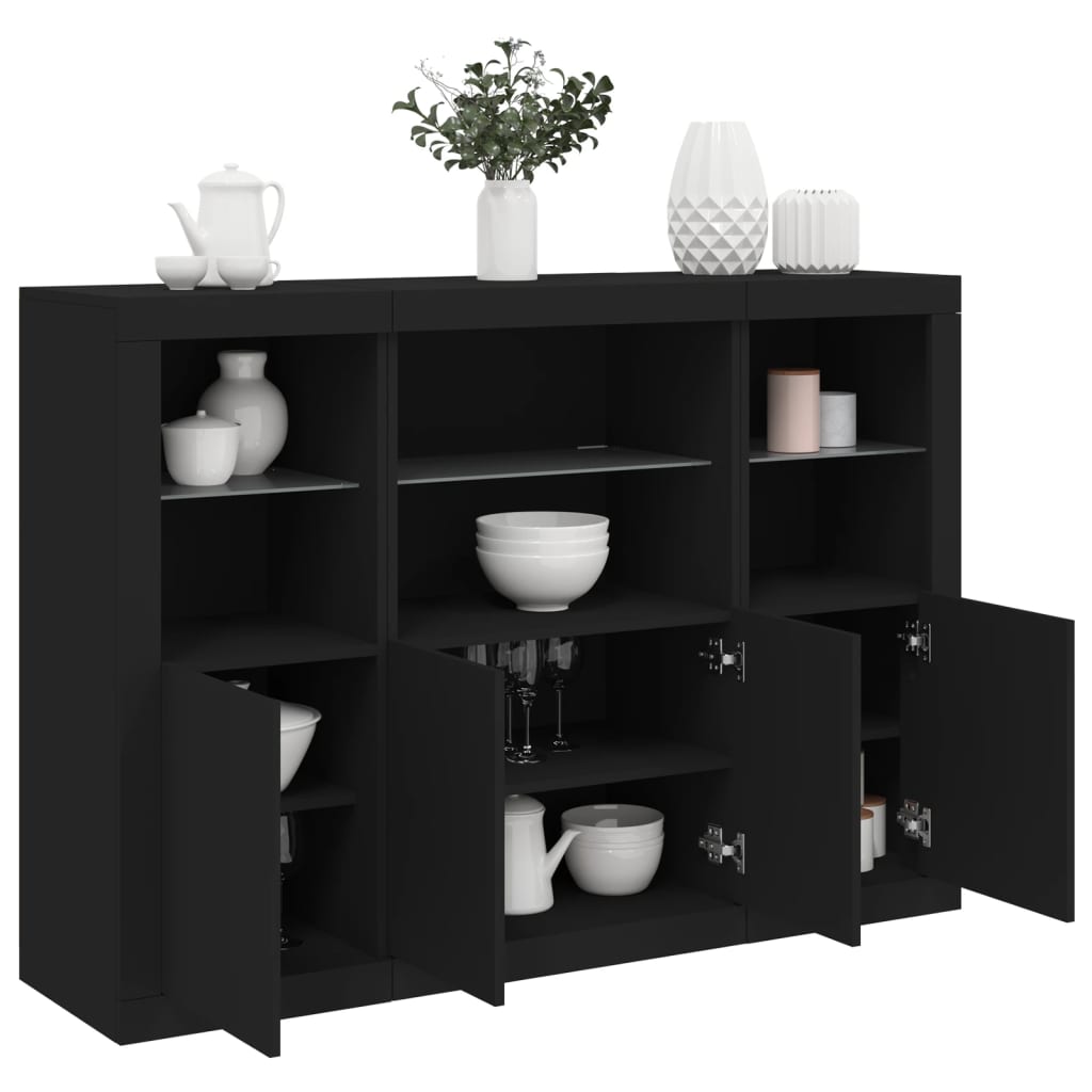 Sideboards Mit Led-Leuchten 3 Stk. Holzwerkstoff