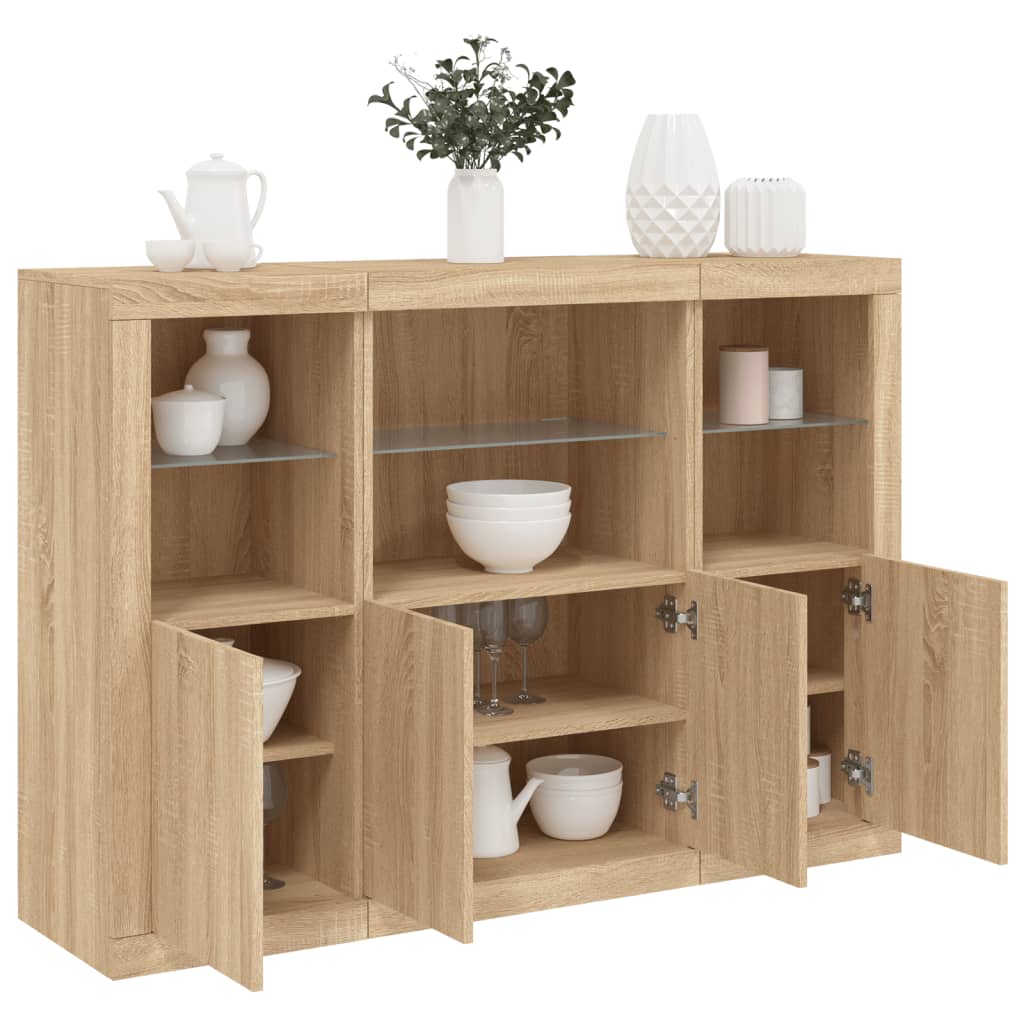Sideboards Mit Led-Leuchten 3 Stk. Holzwerkstoff