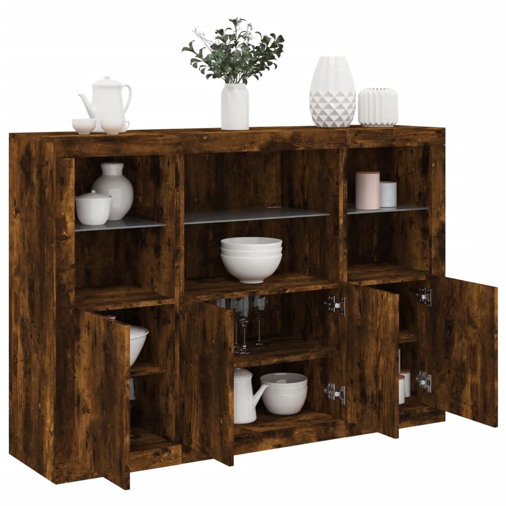 Sideboards Mit Led-Leuchten 3 Stk. Holzwerkstoff