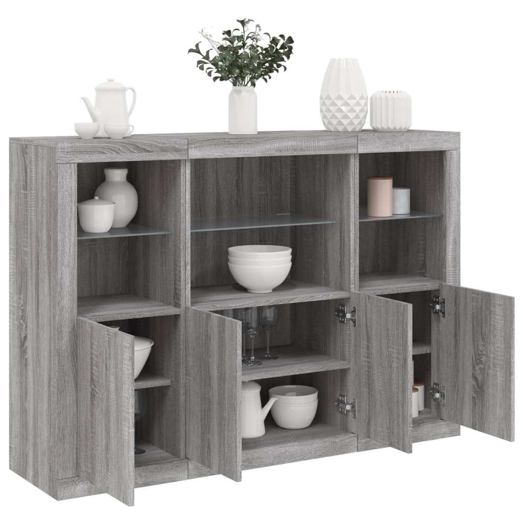 Sideboards Mit Led-Leuchten 3 Stk. Holzwerkstoff
