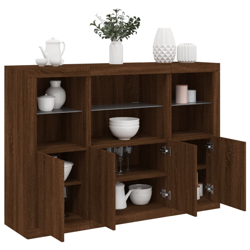 Sideboards Mit Led-Leuchten 3 Stk. Holzwerkstoff