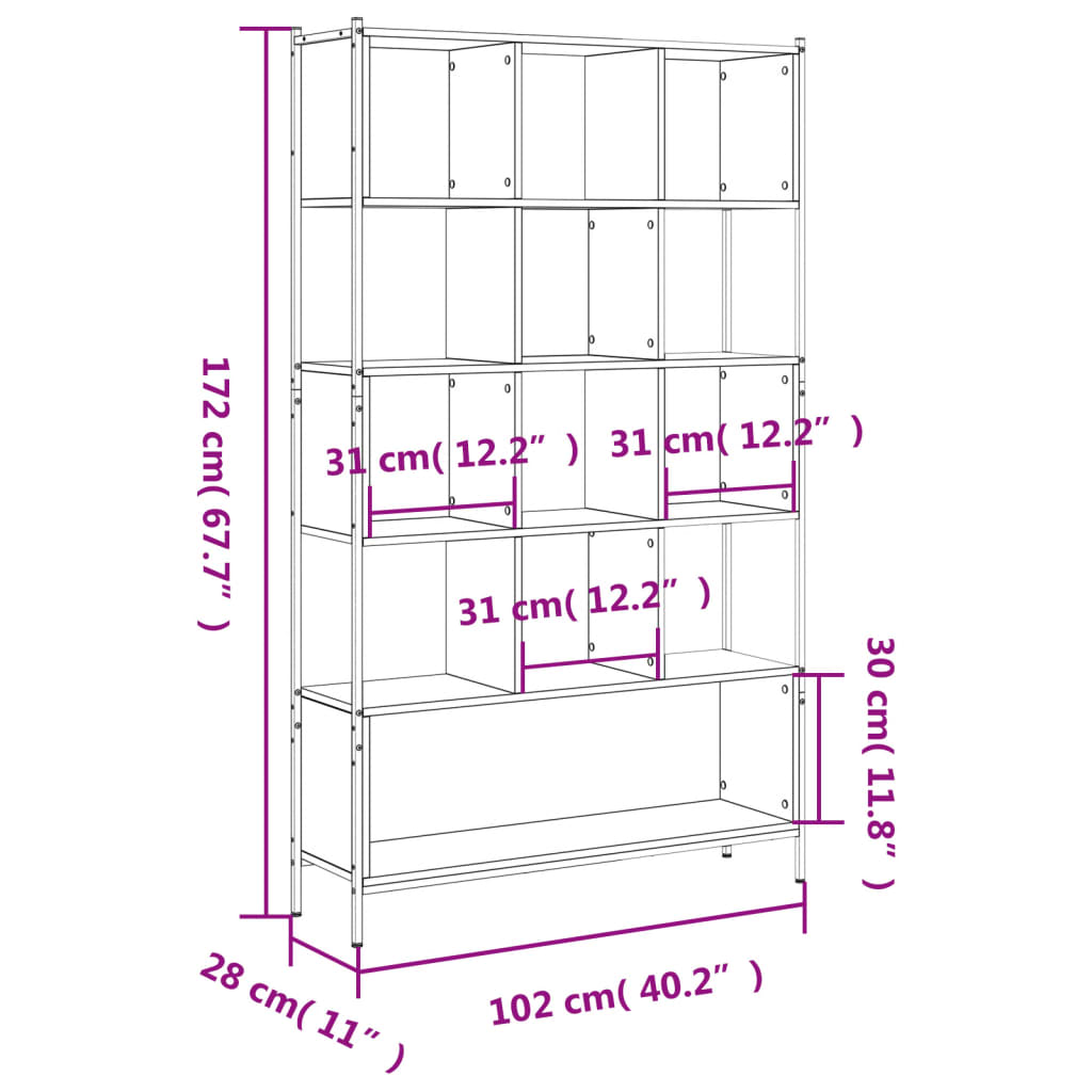 Bücherregal Sonoma-Eiche 102X28X172 Cm Holzwerkstoff