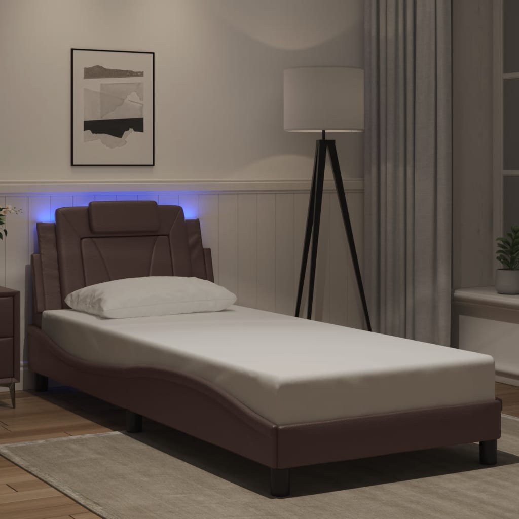 Bettgestell &quot;Viana&quot; Mit Led Ohne Matratze -Braun Kunstleder