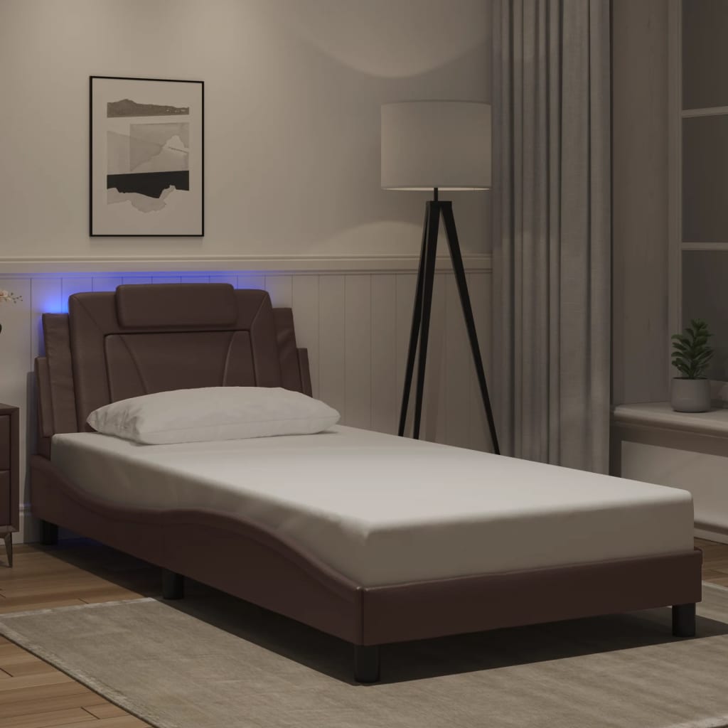 Bettgestell &quot;Viana&quot; Mit Led Ohne Matratze -Braun Kunstleder