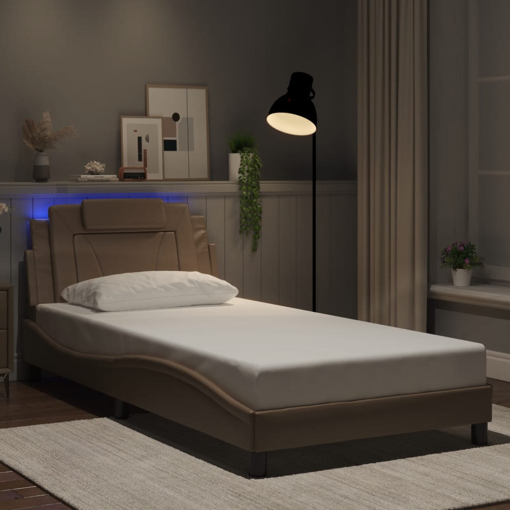Bettgestell &quot;Viana&quot; Mit Led Ohne Matratze -Braun Kunstleder