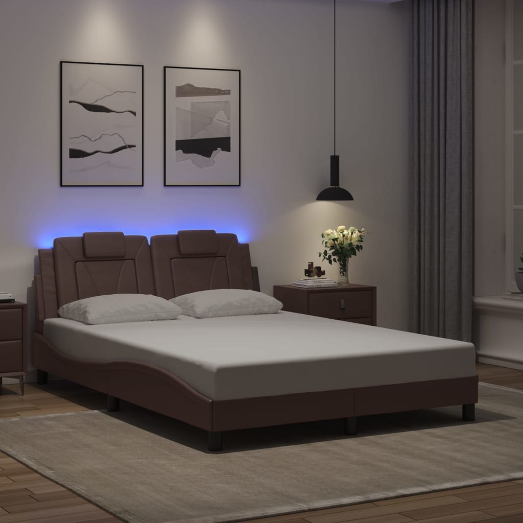 Bettgestell &quot;Viana&quot; Mit Led Ohne Matratze -Braun Kunstleder