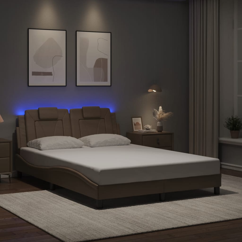 Bettgestell &quot;Viana&quot; Mit Led Ohne Matratze -Braun Kunstleder