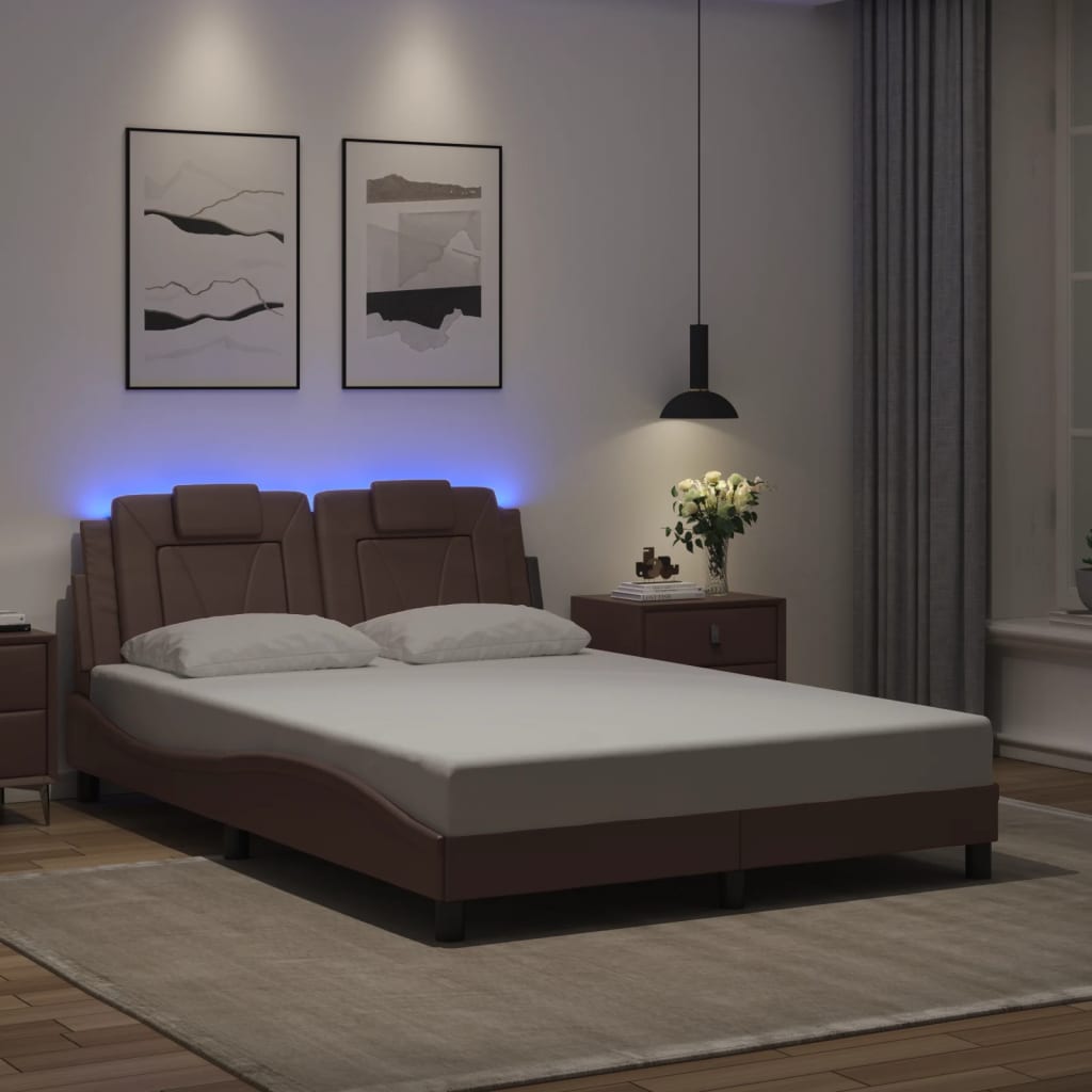 Bettgestell &quot;Viana&quot; Mit Led Ohne Matratze -Braun Kunstleder