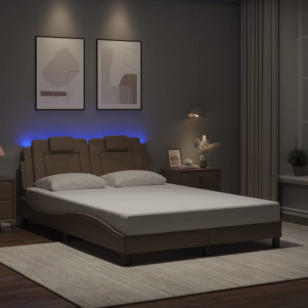 Bettgestell &quot;Viana&quot; Mit Led Ohne Matratze -Braun Kunstleder